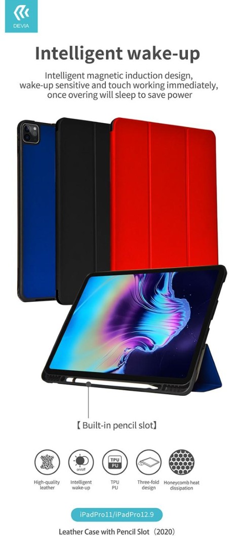 Cover in pelle con supporto pencil iPad 12.9 Pro 2020 Nera