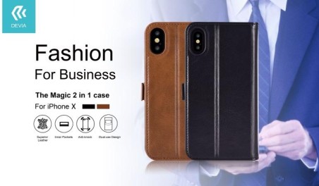 Cover in Pelle con Porta Documenti Magic per iPhone X Nera