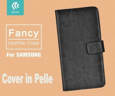 Cover a Libro in Vera Pelle Nera Fancy per Samsung Galaxy S7
