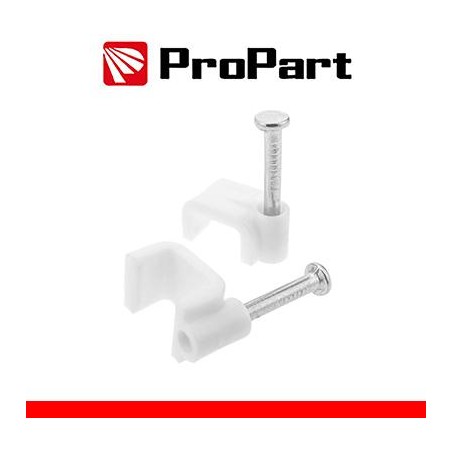 Clip con chiodini con fermacavo piatto 6mm bianco 100pz