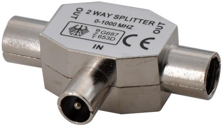 Splitter coax in ottone nichelato - 1 spina/2 prese