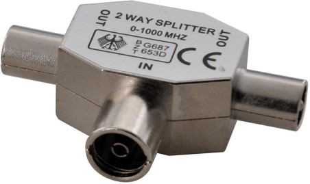 Splitter coax in ottone nichelato - 1 presa/2 spine
