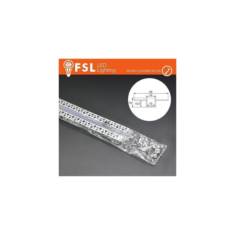 KIT PROFILO ALLUMINIO 6063 - RASO - SILVER - cover opale - 2m - 56*15