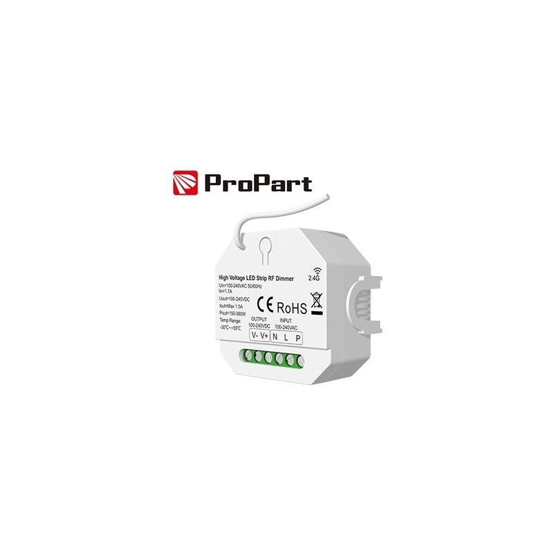 Dimmer RF LED 1 Canale - 1.5A, 100-240V per Strisce LED ad Alta Tensione Dimmer RF LED 1 Canale - 1.5A, 100-240V per Strisce LED ad Alta Tensione