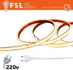 Striscia LED COB 5metri - IP65 3000K 220V 15W/m 1200lm/m+KIT tappo, colla, clip